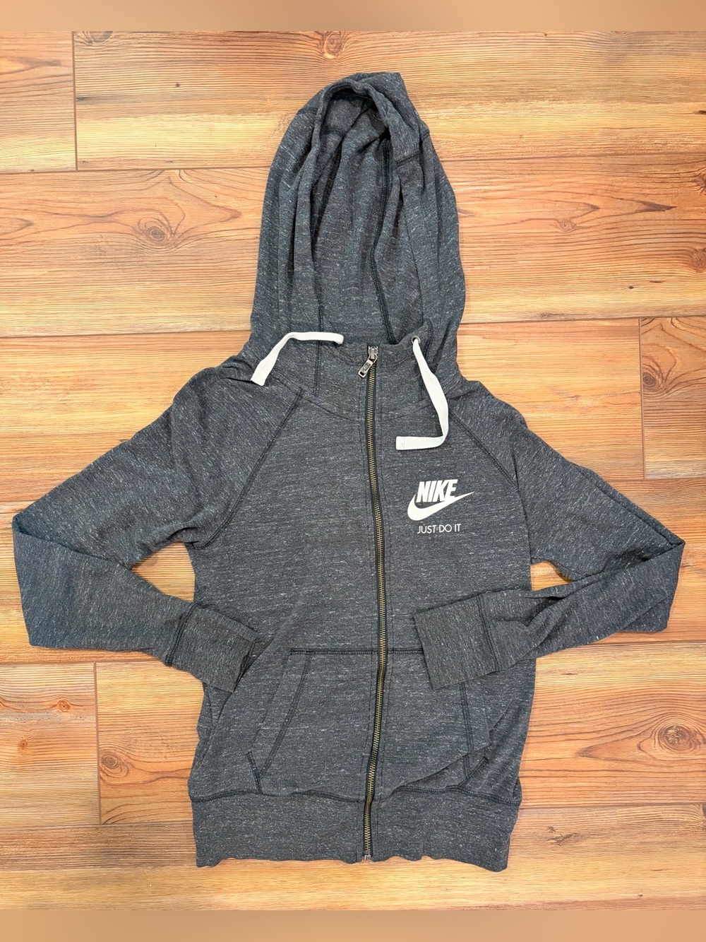 Nike Women XS Gray Heather Full-Zip Hoodie with White Logo